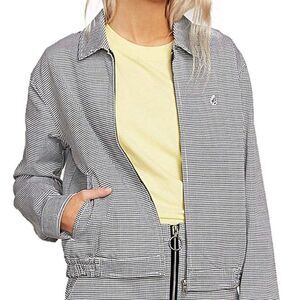 Volcom Women's Frochickie Houndstooth Abstract Zip Up Side Pockets Jacket S